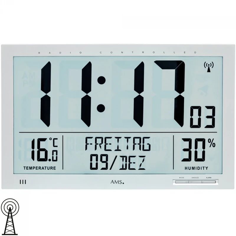 AMS 5888 Wall Clock, Plastic, Silver, 23 x 37 cm - Image 1