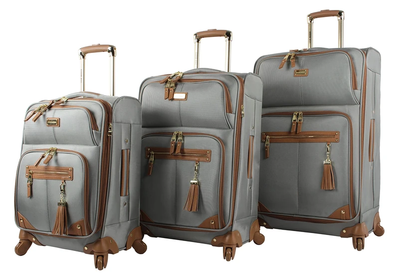 Steve Madden Designer Luggage Collection - 3 Piece Softside Expandable Lightweight Spinner Suitcase Set - Travel Set Includes 20 Inch Carry on, 24 Inch & 28-Inch Checked Suitcases, Harlo Gray