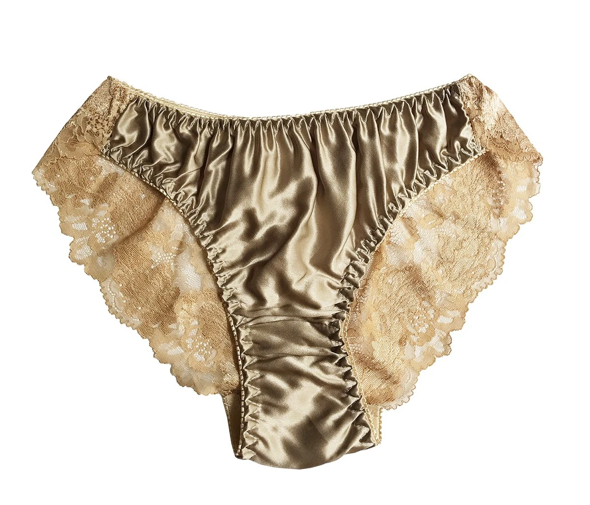 LSHARON Women's Sexy 100% Mulberry Silk Briefs Lingerie Lace Thong Underwear Panties (L(Tag XL), Brown)