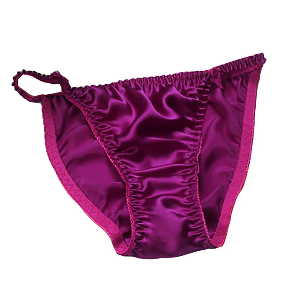 LSHARON Women's Sexy 100% Mulberry Silk Thong G-String Lingerie Underwear Briefs Panties (M(Tag L), Purple)