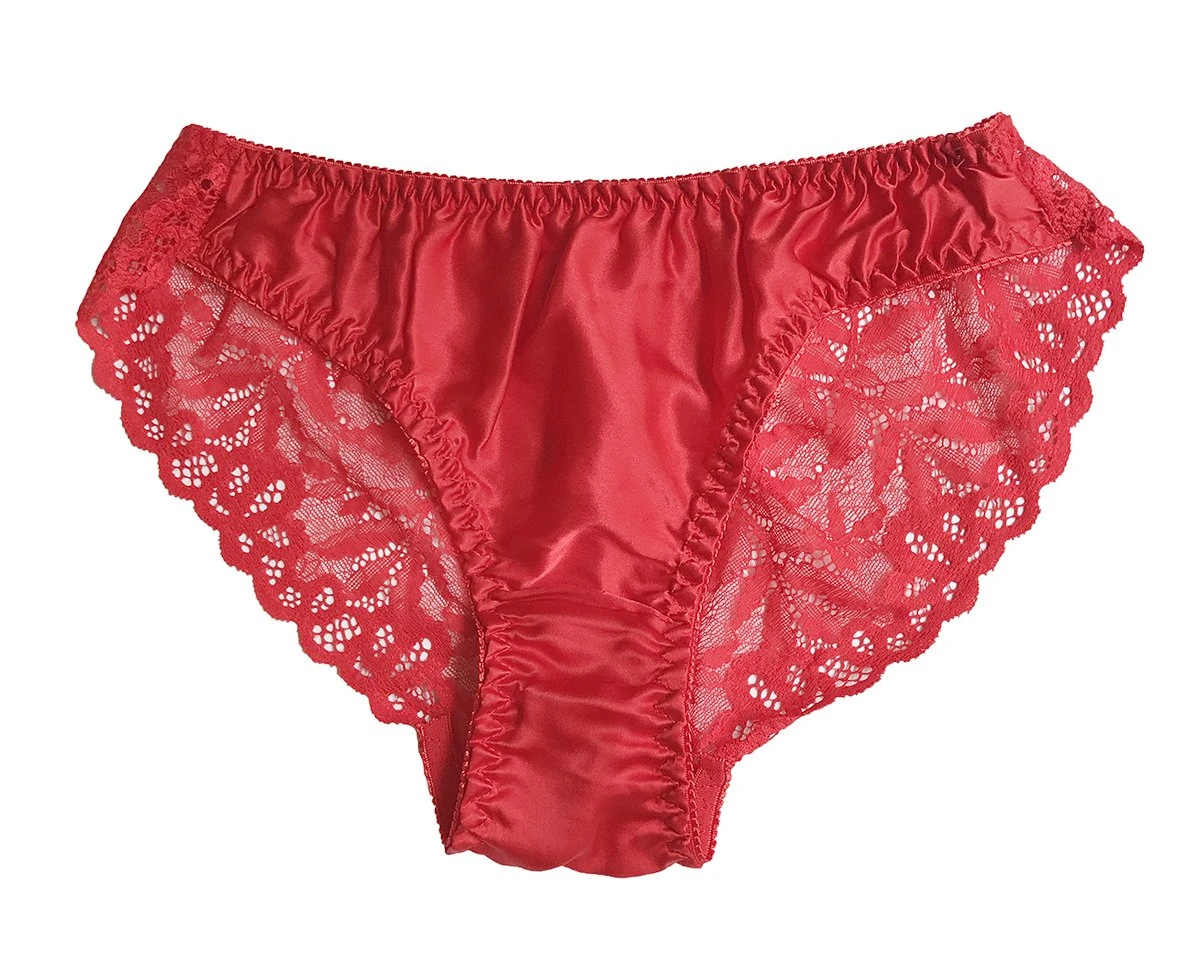 LSHARON Women's Sexy Mulberry Silk Briefs Lingerie Lace Thong Underwear Panties (L(Tag XL), Red)