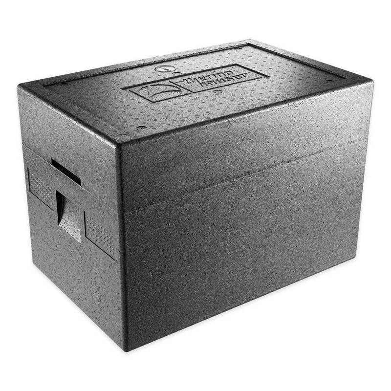 thermohauser EPP Thermobox Ice Cream Extra Black with Extra High Lid with Integrated Thermometer 63.5 x 42.0 x 45.0 cm