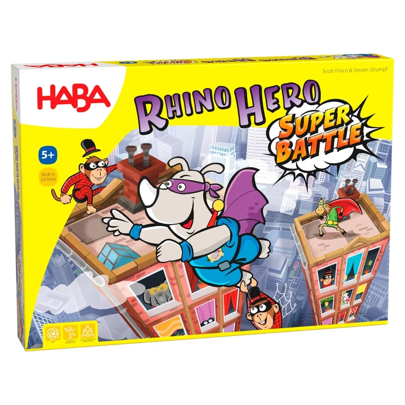 HABA Rhino Hero Super Battle | Action-Packed 3D Stacking & Climbing Game | Family Dexterity Game with Wobbly Towers & Hero Showdowns | Fun Strategy Games for Kids Ages 5+ - Image 1