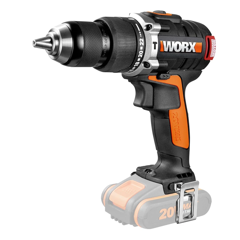 WORX WX373.9 Cordless Hammer Drill - Brushless Cordless Screwdriver 20 V - 60 Nm, 2-Speed Gear & LED Light - for Screwing, Drilling & Impact Drilling - Without Battery & Charger
