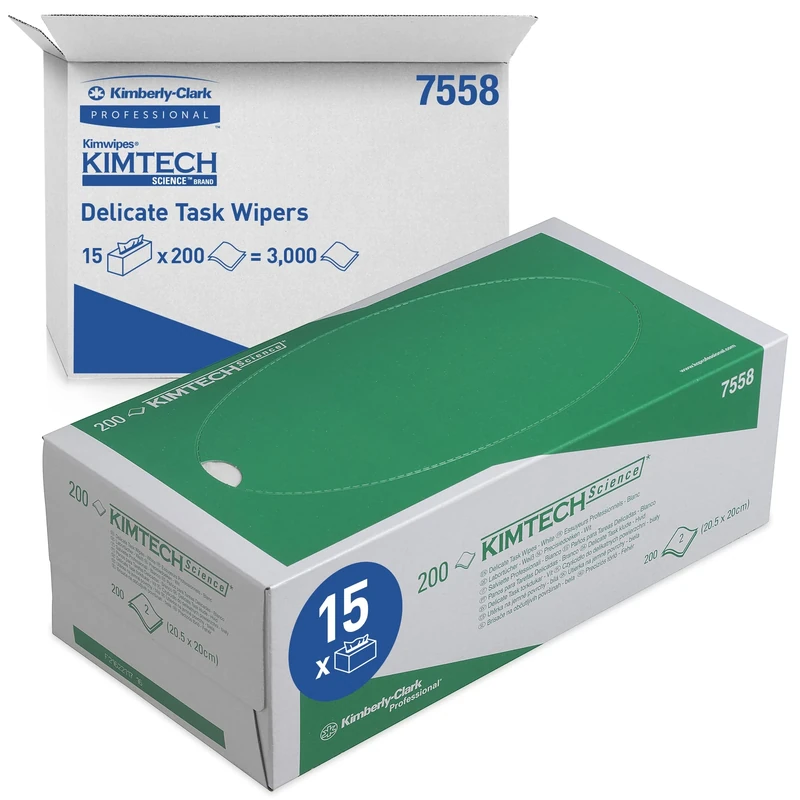 Kimtech Science Delicate Task Wipers 7558 - 2 Ply Wipes - 15 Cartons x 200 White Wipers (3,000 total)