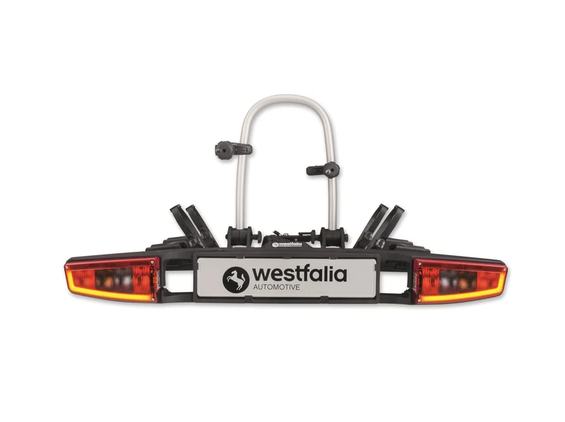 Westfalia Bikelander Bike Rack for Towbars | Bike Carrier for 2 bicycles | Suitable for E-bikes | Foldable | LED Hybrid Lights, black, silver