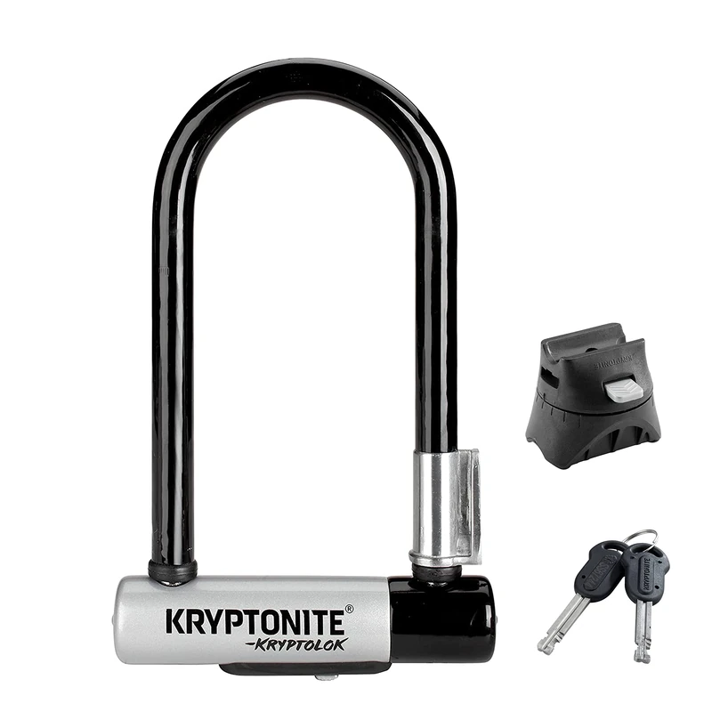 Kryptonite Kryptolok Mini-7 Bike U-Lock, Heavy Duty Anti-Theft Bicycle U Lock, 12.7mm Shackle with Mounting Bracket and Keys, High Security Lock for Bicycles Scooters