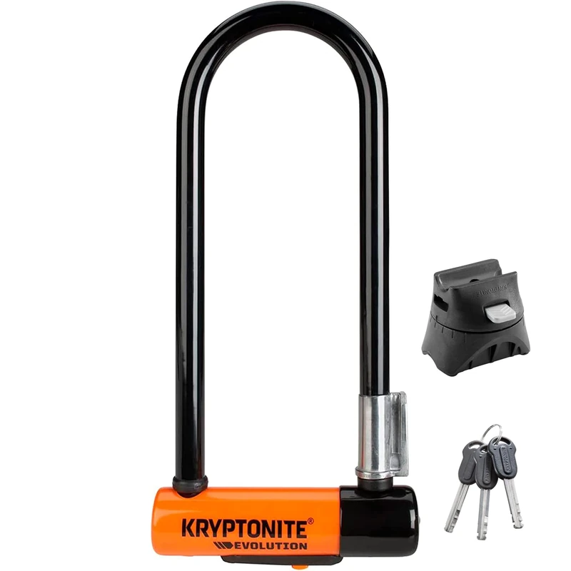 Kryptonite Evolution Mini-9 Bike U-Lock, Heavy Duty Anti-Theft Sold Secure Gold Bicycle U Lock, 14mm Shackle with Mounting Bracket and Keys, High Security Lock for E-Bike Scooter Road Mountain Bikes