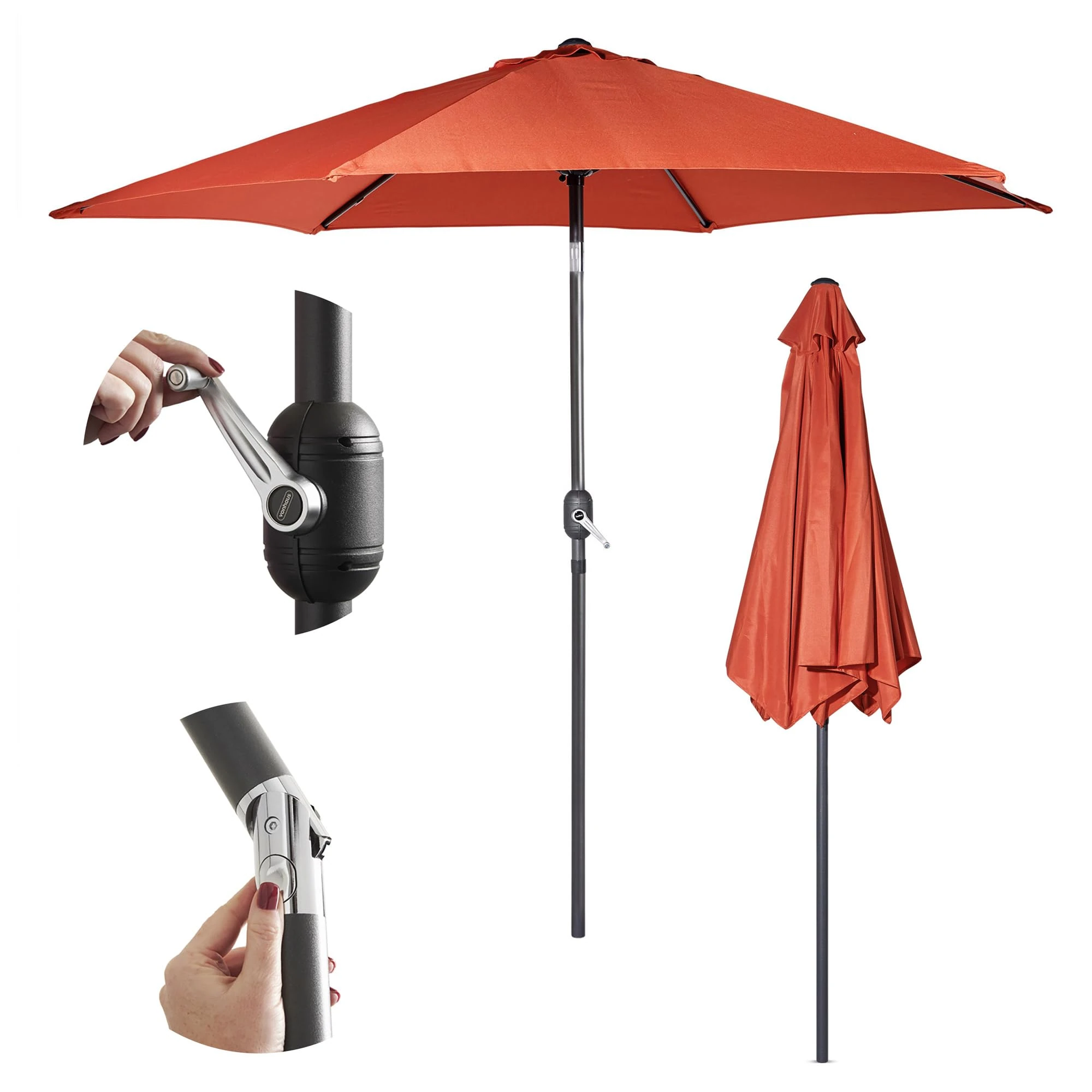 VonHaus Parasol 2.7M – Parasol Umbrella for Outdoor, Garden, Patio – Sun Shade Canopy with Hand Crank, Tilt Function, UV30+ Protection, Air Vent, Powder Coated Steel Frame