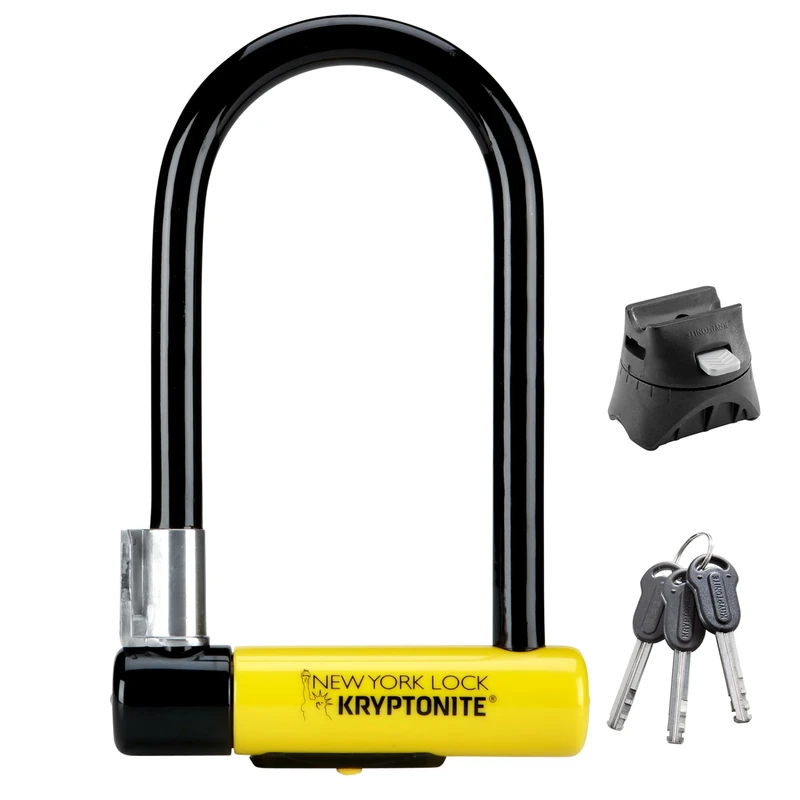 Kryptonite New York Standard Bike U-Lock, Heavy Duty Anti-Theft Bicycle U Lock Sold Secure Gold, 16mm Shackle with Mounting Bracket and Keys, Ultimate Security Lock for Bicycles E-Bikes Scooters