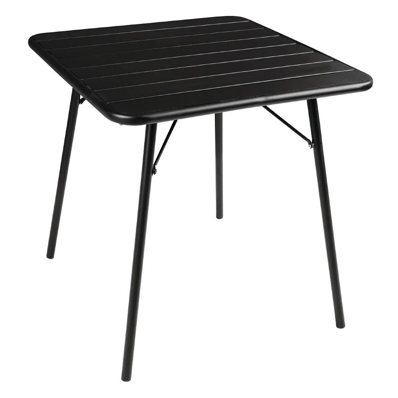 Bolero Foldable Square Slatted Steel Indoor Outdoor Table | Rust-Resistant Black Powder Coating | 710(H) x 700(W) x 700(D)mm | CS731
