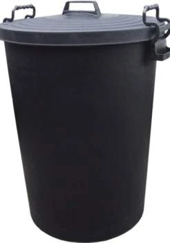 110L HEAVY DUTY BLACK PLASTIC RUBBISH REFUSE BIN WASTE W/ LOCKING LID