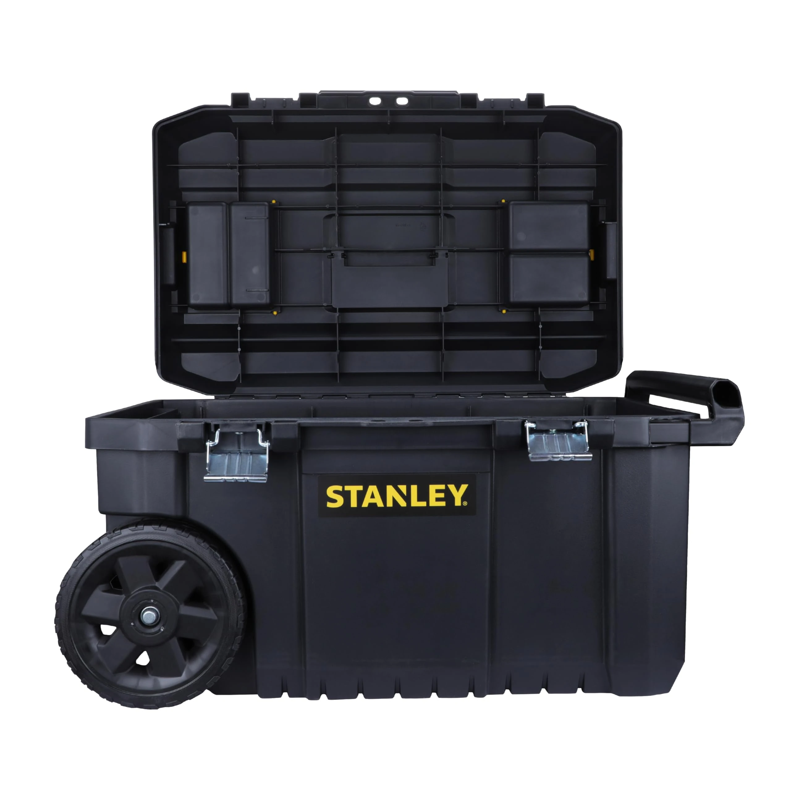 STANLEY Rolling Toolbox Chest with Heavy Duty Metal Latch, 2 Lid Organisers for Small Parts, Portable Tote Tray for Tools, STST1-80150 , Black