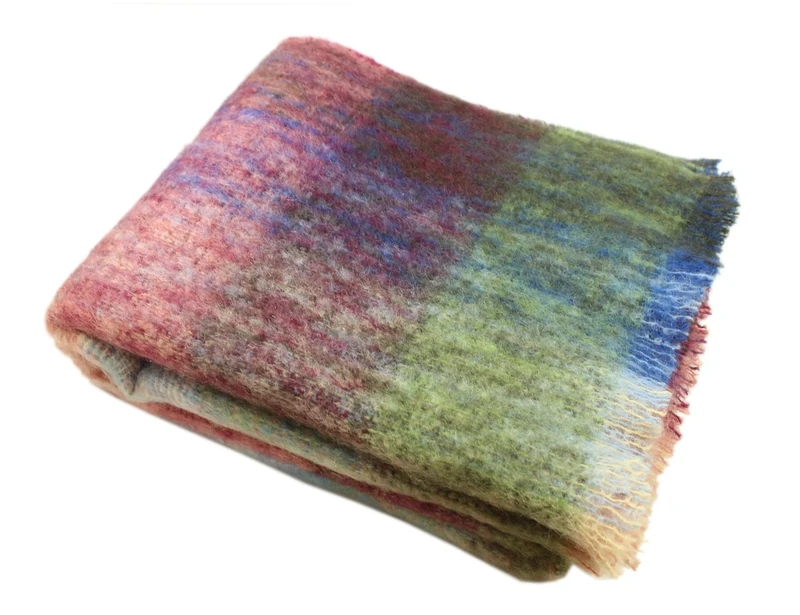 Biddy Murphy Genuine Irish Angora Mohair & Wool Throw Blanket Imported from Ireland, 72"x54" Inches, Traditional Celtic Style, Super Soft Feel & Warmth, Plaid Multicolor - Image 1