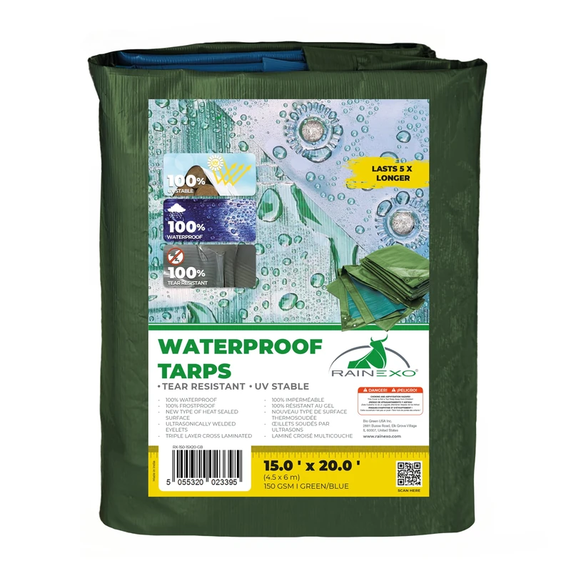Rainexo Tarpaulin Heavy Duty 150 gsm Cross Laminated 30 x 50 Inches Green/Blue Includes Eyelets - Image 1