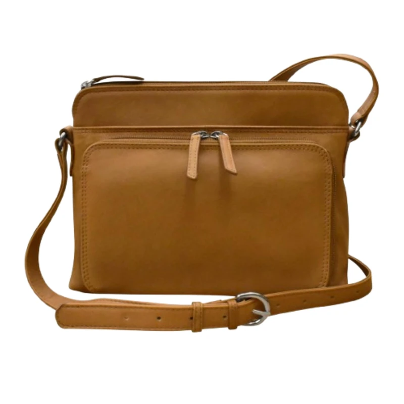 ili New York - Leather Shoulder Handbag w/Side Organizer - Soft, Smooth Leather Handbag w/RFID Blocking Lining, Antique Saddle, One Size