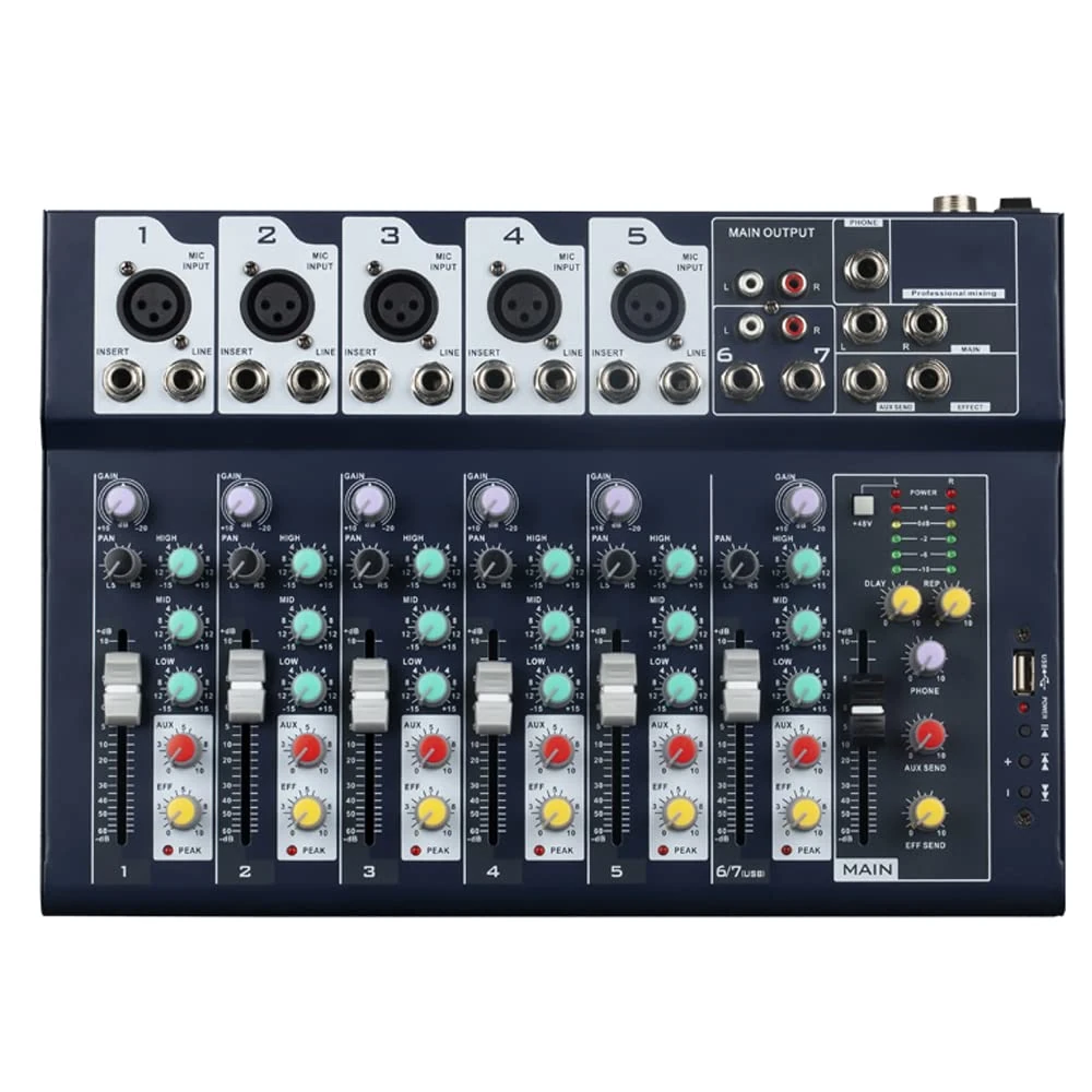 Weymic Professional Mixer | 7-Channel 2-Bus Mixer/w USB Audio Interface,Stereo for Recording DJ Stage Karaoke Music Application
