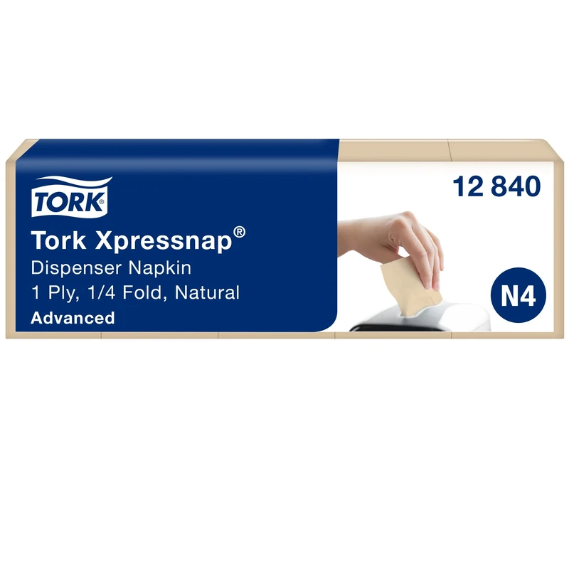 Tork 12840 Xpressnap Extra Soft Environmental Napkins N4 / Suitable for N4 Interfold Napkin System Dispensers / Nature / 1-Ply / 8 x 1125 (10.7 x 16.5 cm)