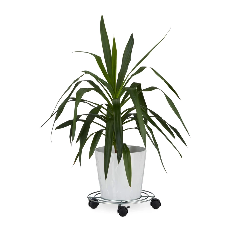 Relaxdays Plant Caddy, with Brakes, Flower Roller, Round, Size: ca 6 x 32 x 32 cm, Silver, Steel, 32 x 32 x 6 cm
