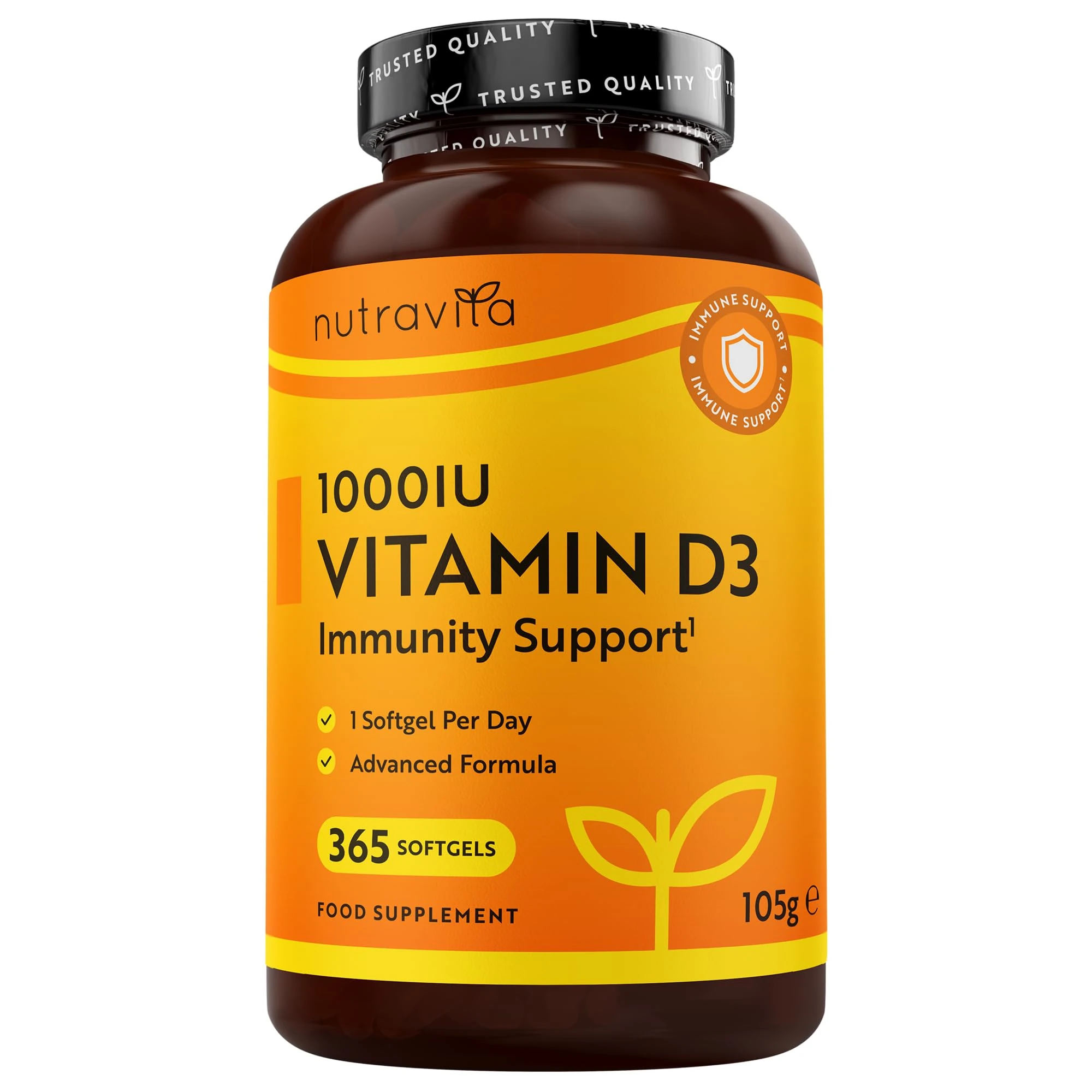 Vitamin D 1000 IU (25μg) – 365 VIT D Softgel Capsules Full Year Supply – for Maintenance of Healthy Immune System, Muscles, Bones & Teeth – Vitamin D3 Cholecalciferol – Made in The UK by Nutravita