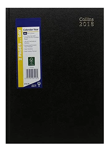 Collins A4 Desk 2018 Two Pages a Day Diary - Black