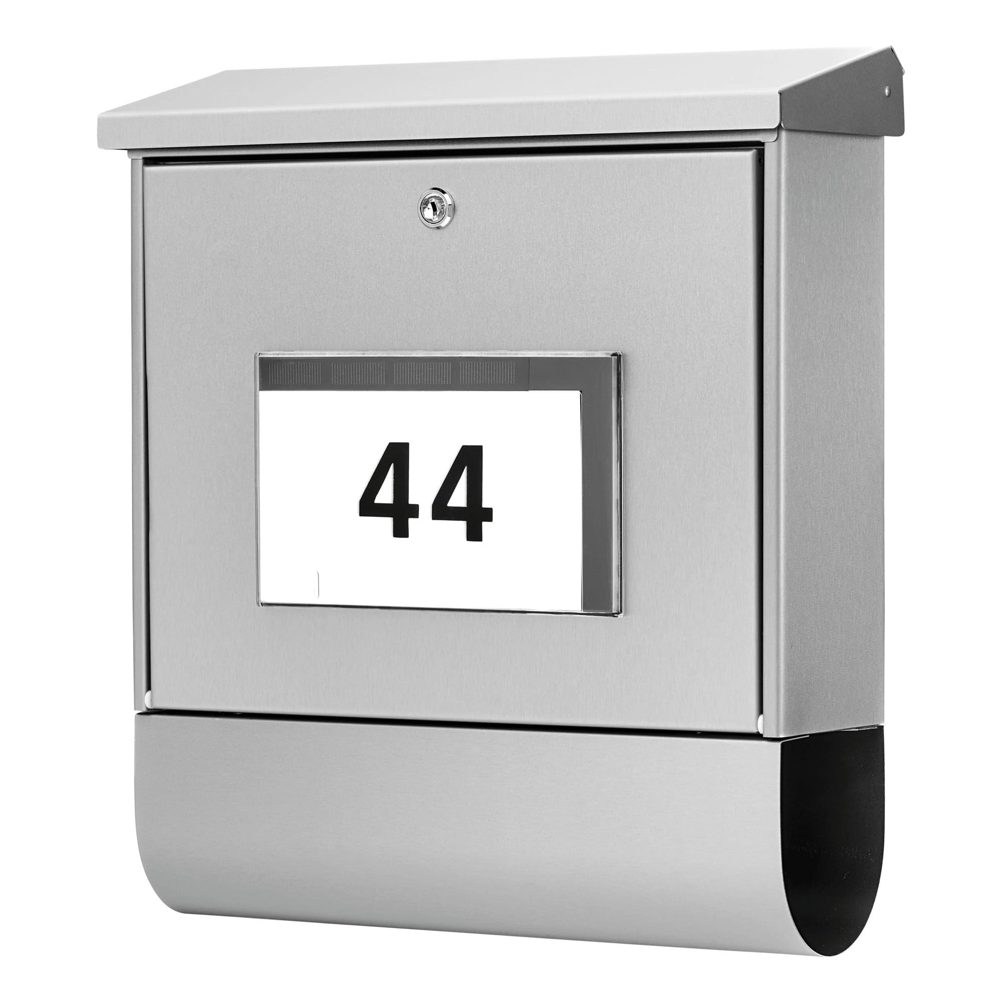 Burg-Wächter Malaga 4400 Ni Letterbox with LED Solar House Number Lighting, Without Newspaper Compartment and Name Plate, Stainless Steel, Insert Format DIN C4, Includes 2 Keys