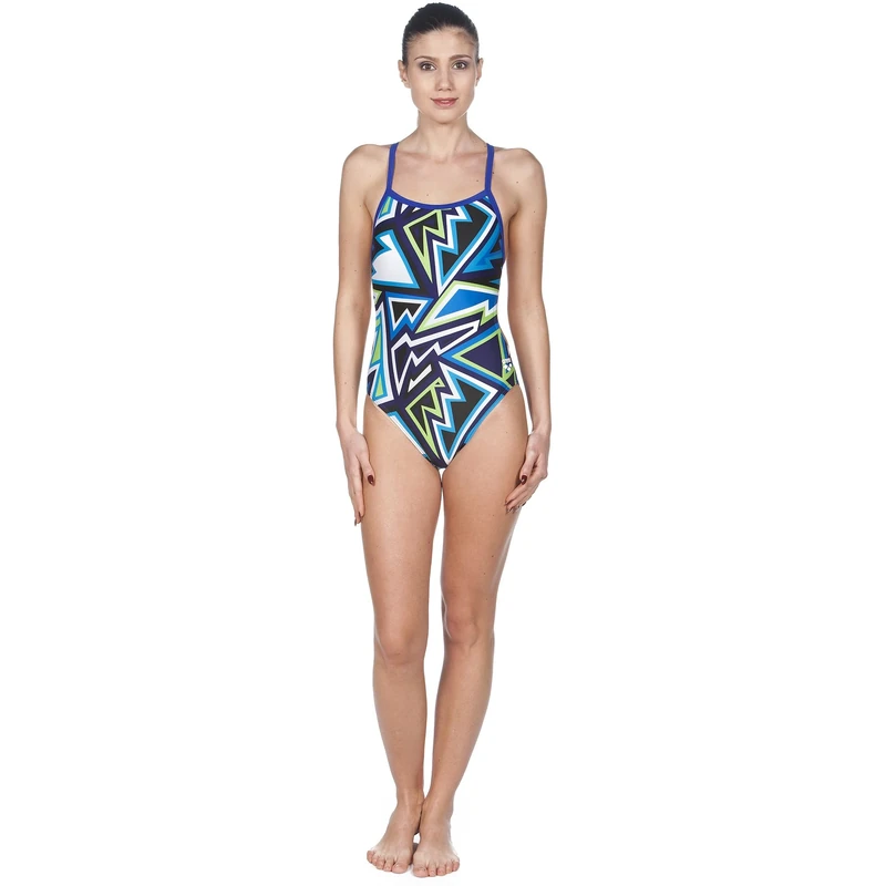 Arena Women's Tulum Challenge Back One Piece Swimsuit, Danube/Blue, Size 28