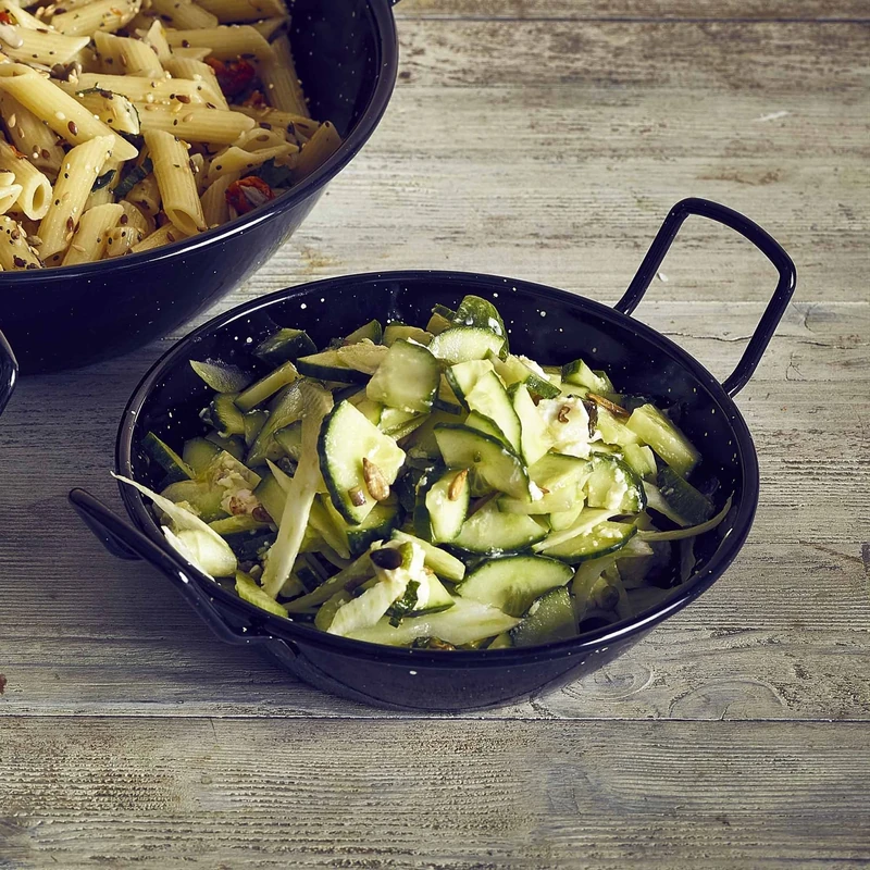 Genware E0622 Enamel Dish, Black, 1.5L Capacity, 220mm Diameter, Pack of 6