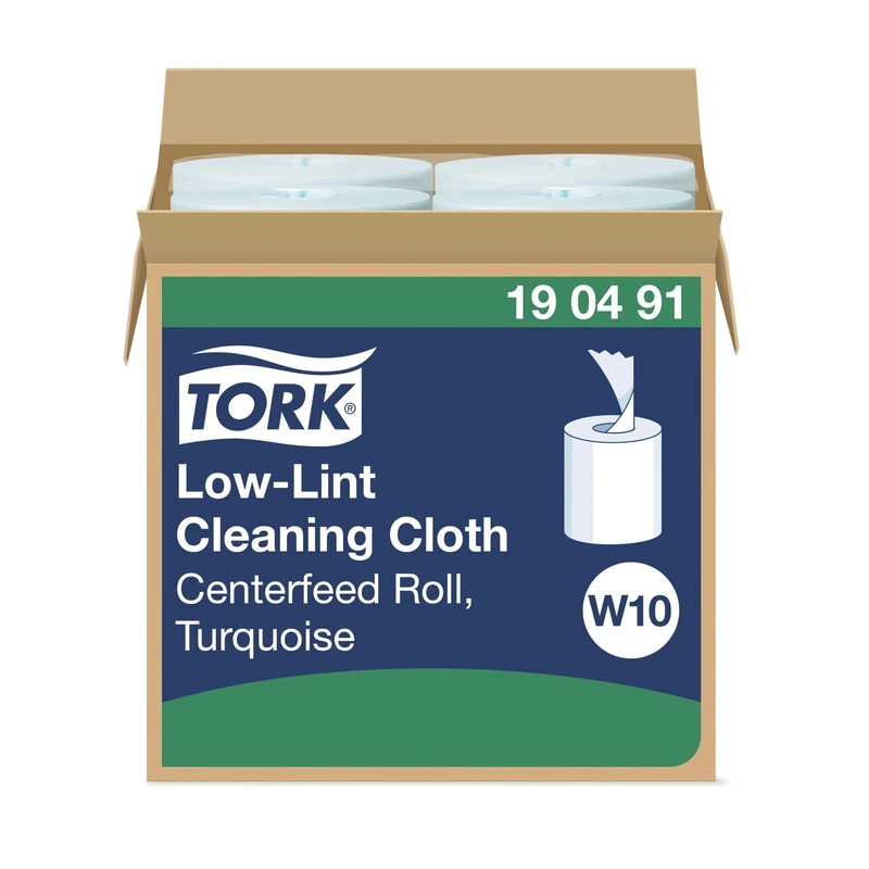 Tork Low-Lint Cleaning Cloth Refill Turquoise W10, Solvent Suitable, 4 x 200 Cloths, 190491