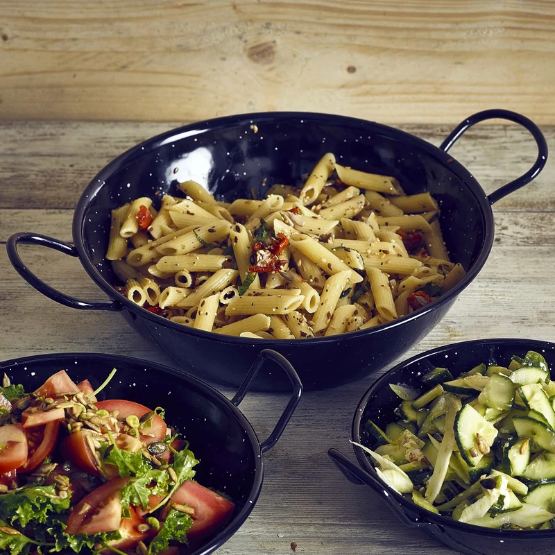 Genware E0630 Enamel Dish, Black, 4.2L Capacity, 300mm Diameter, Pack of 6