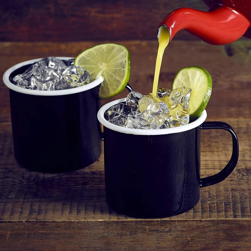 Genware 50018BK White Rim Enamel Mug, Black, 360mL Capacity, Pack of 12