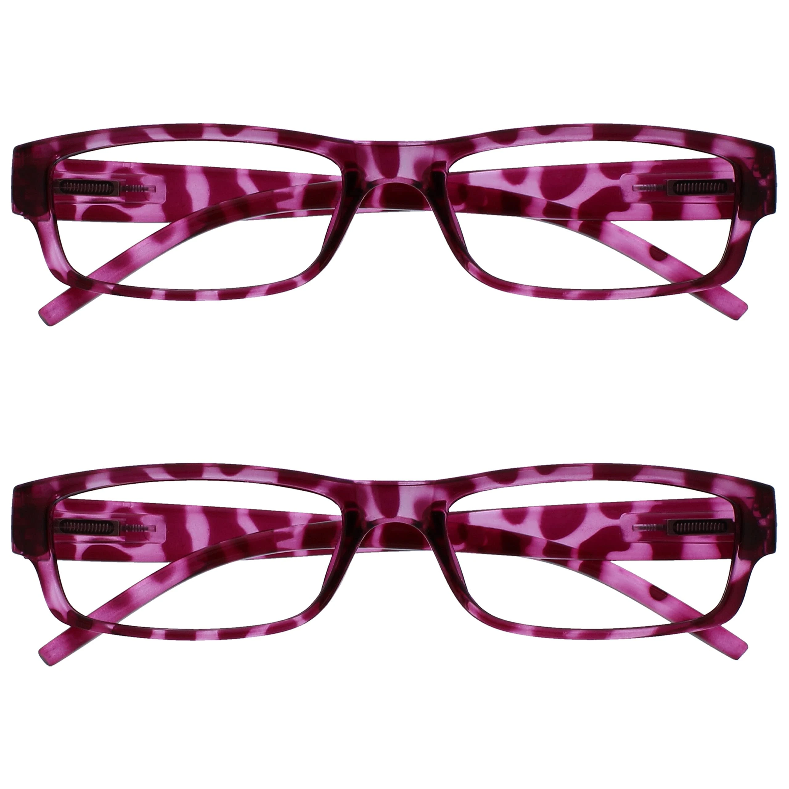 OPULIZE ACE Classic Reading Glasses for Women Men, Scratch Resistant, Narrow Frame with Spring Hinges, Pink Tortoiseshell +2.00 (Pack of 2)