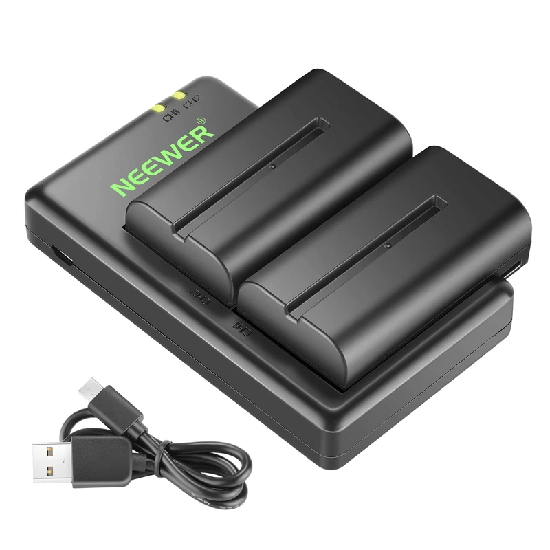 NEEWER NP-F550 Battery Charger Set Compatible with Sony, 2 Pack, Black