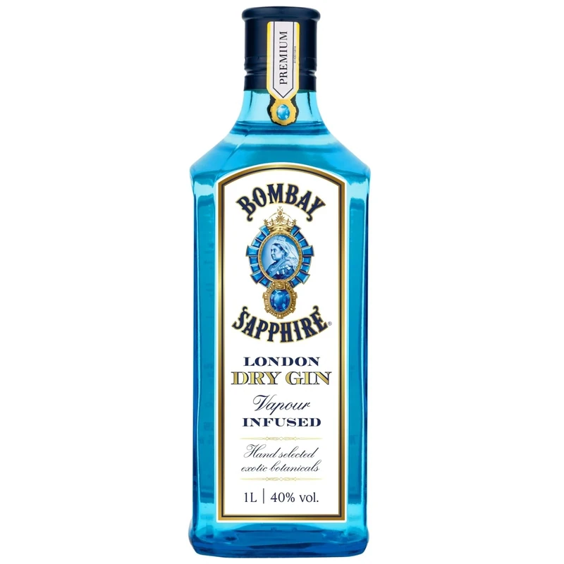 Bombay Sapphire London Dry Gin, 40% vol., 100 cl / 1 L, 100% Vapour Infused Spirit with 10 Hand-Selected Botanicals