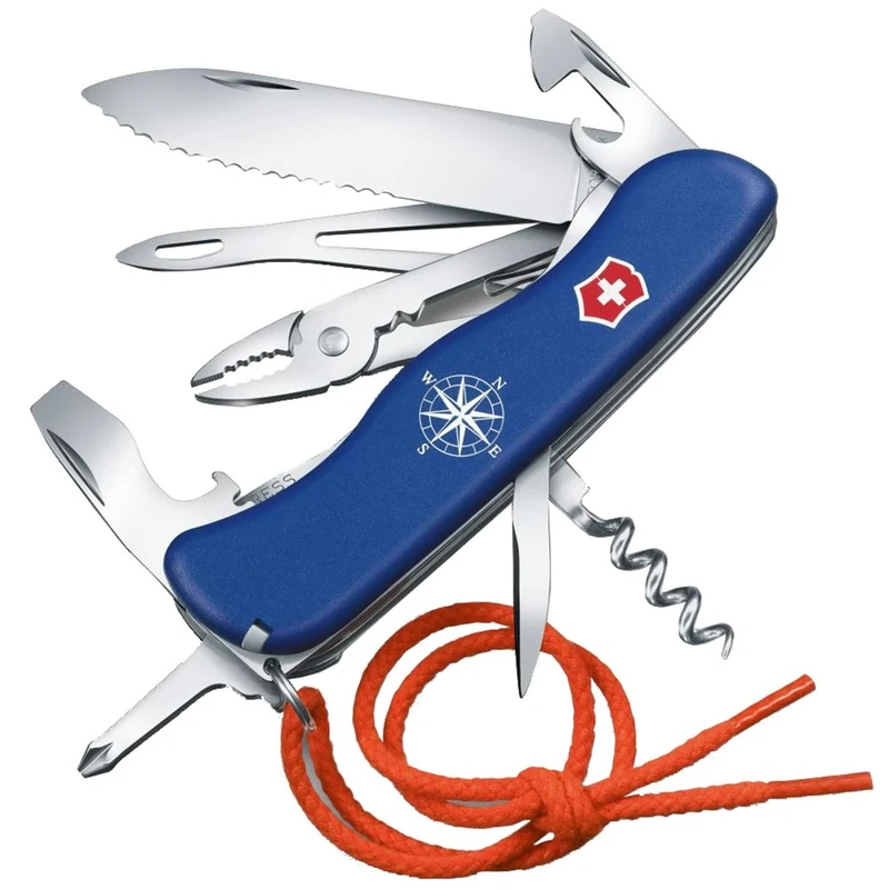 VICTORINOX Pocket Knife Skipper, Sailing Knife, 5 Functions, Swiss Made, Multi Tool with Large Serrated Blade, Locking Blade, Blue