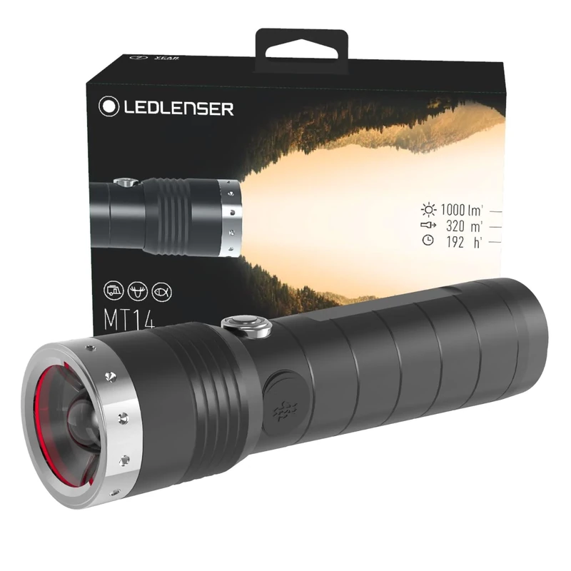 Ledlenser MT14 - Rechargeable LED Torch, Water Resistant (IP54) Super Bright 1000 Lumens, Powerful Searchlight Torch, Dog Walking, Hiking & Camping Equipment, Up to 192 Hours Running Time