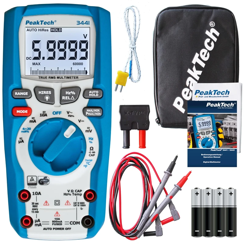 PeakTech P 3441 – TrueRMS digital multimeter 60,000 counts, Voltmeter, Continuity Tester, Meter - CAT III 1000 V