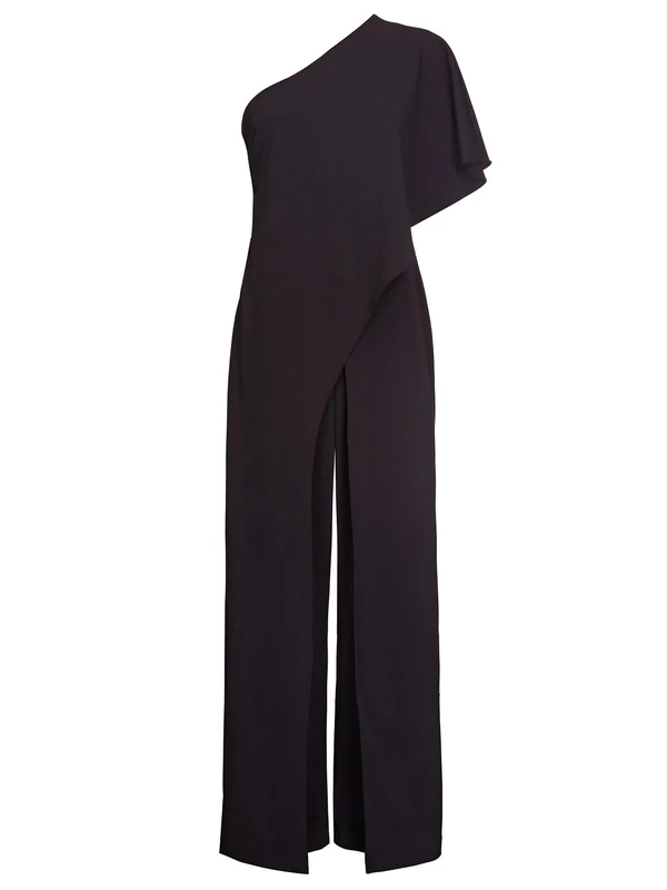 Adrianna Papell Women's One Shoulder Crepe Melania Jumpsuit - Black - 6
