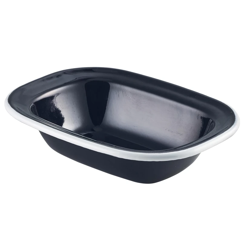 Genware 44016BK White Rim Enamel Pie Dish, Black, 160mm Length, Pack of 12