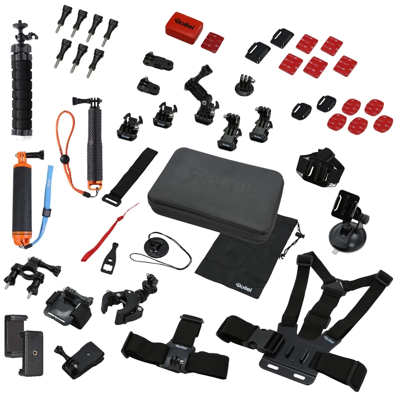 Rollei Actioncam Mount Set Sport XL - 49-pieces accessory kit - Incl. headstrap and chest mount for Rollei and GoPro Action Cams