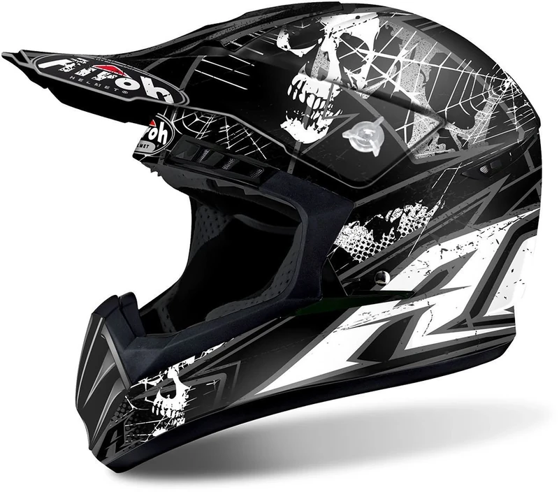 Airoh Helmet Moto Cross Internal Switch Removable and Washable, bianco, Medium