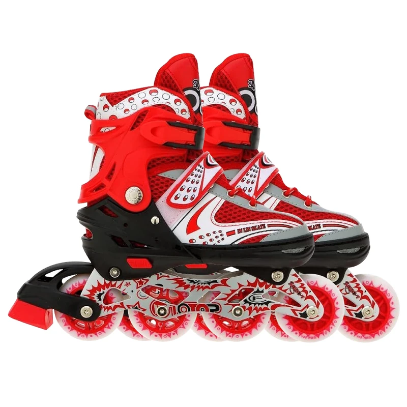 VEERA 733 Adjustable Inline Skates (Red, Size-L) | 70mm Wheels | Material-Aluminum-Alloy | Adjustable | Outdoor Skating Shoes | Wheels for Skating | Roller | Adjustable | Comfortable