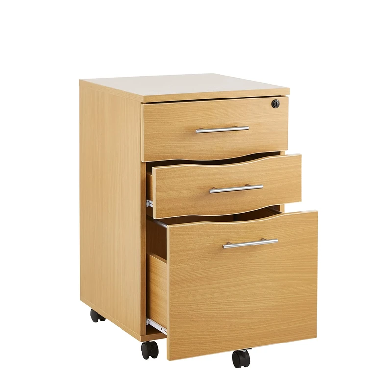 Filing Cabinet Under Desk Storage with Lockable Drawers, Small Filing Cabinets for Home Office, 3-Drawer Mobile Anti-Tip Storage Cabinet with Suspension File Holders, Beech, 5 Wheels