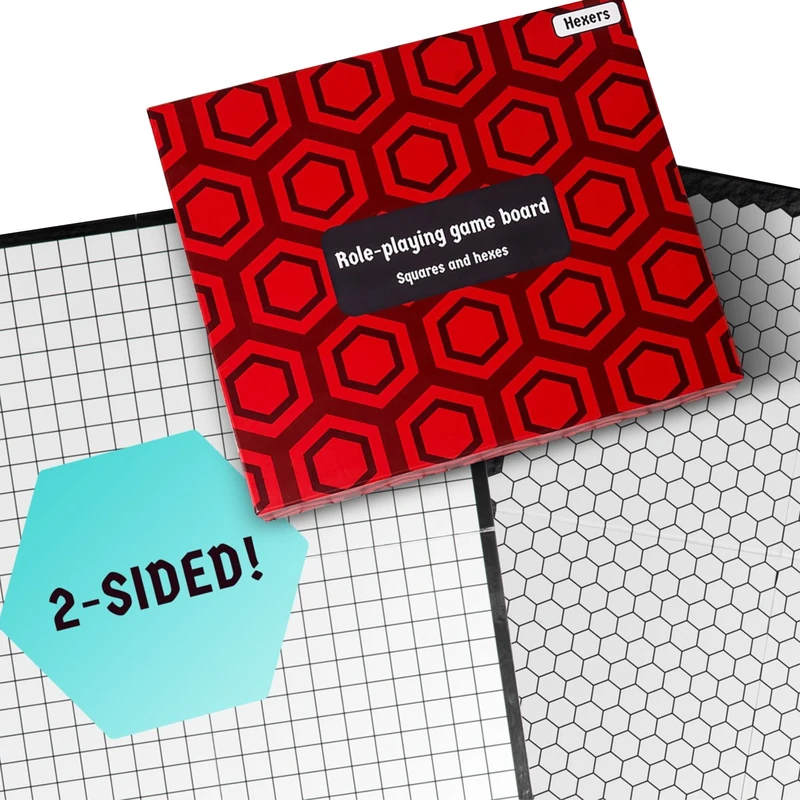 Hexers role playing game board: vinyl mat alternative - Dungeons and Dragons D&D DnD Pathfinder RPG play compatible - 27''x23'' - 1'' squares on one side, 1'' hexes on the other - Foldable & Dry Erase