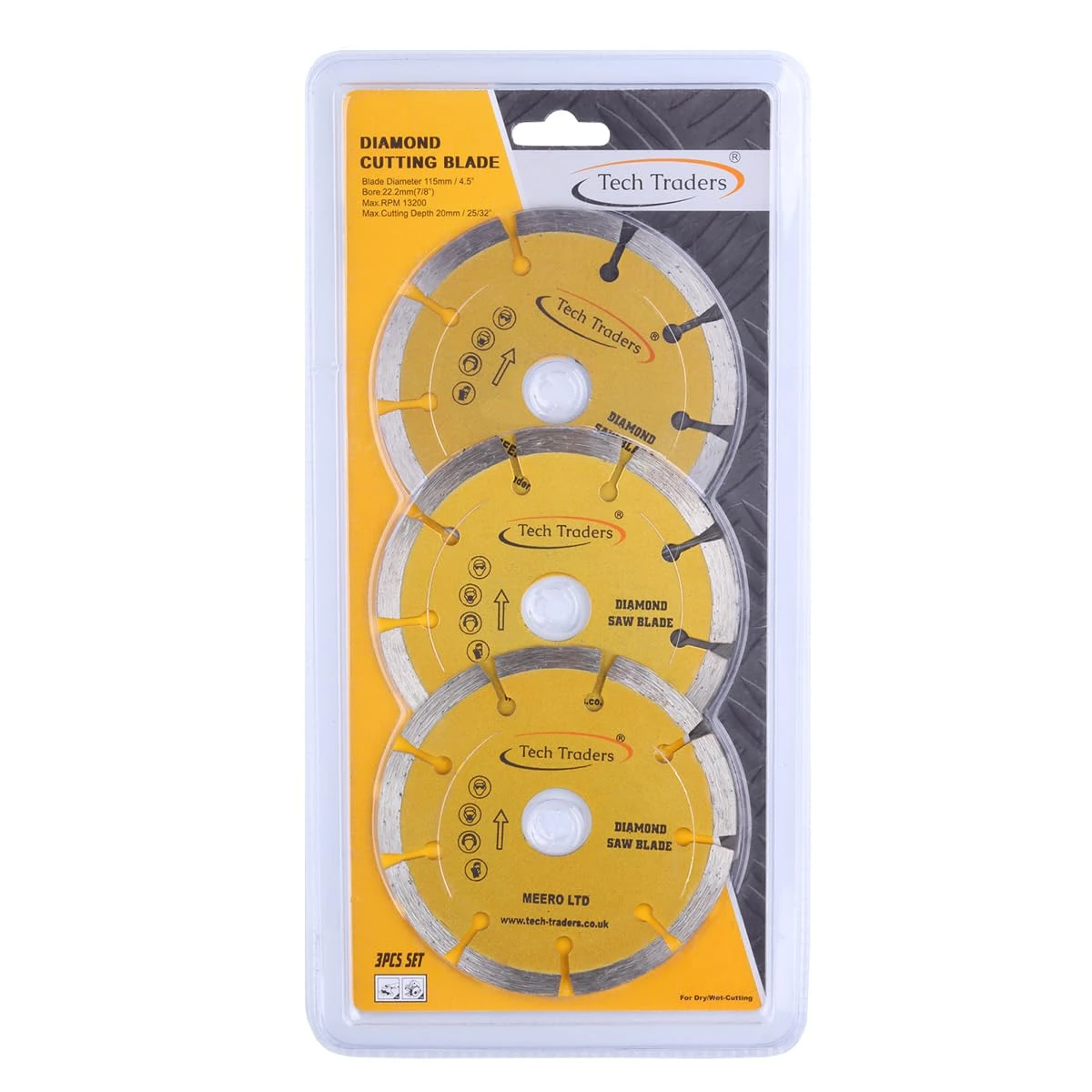 Tech Traders ® 3 x 115mm 4.5" Diamond Disc Cutting Blade Angle Grinder Stone Brick Concrete