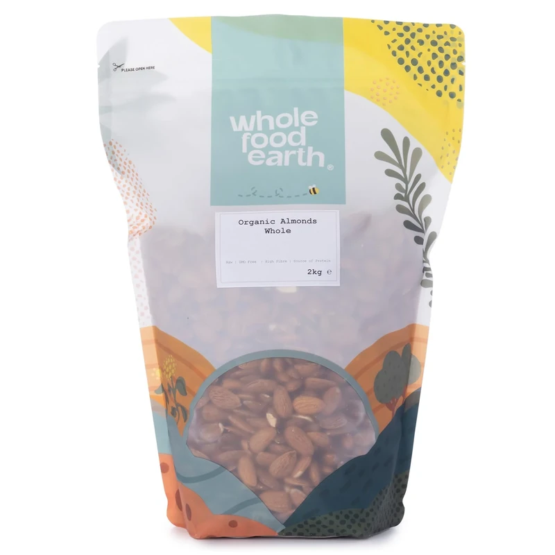 Wholefood Earth Organic Almonds Whole – 2 kg | Raw | GMO Free | Vegan | High Fibre | Source of Protein | Certified Organic
