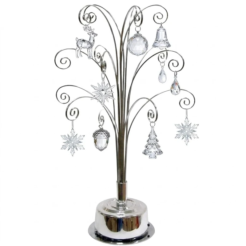 HOHIYA16.75 Inch Rotating Ornament Tree Display Stand Metal Hanger for Swarovski Christmas Ornaments 2024 Crystal Snowflake Gift Chrome