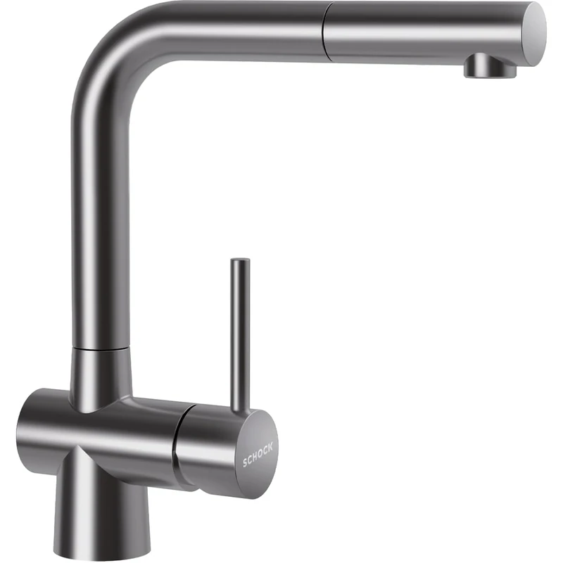 SCHOCK® Laios Kitchen Tap Solid Stainless Steel I High Pressure Tap with Extendible Hose Spray I 360° Swivel I Solid Stainless Steel I Single Lever Mixer Tap Standard Connections I Height 285 mm