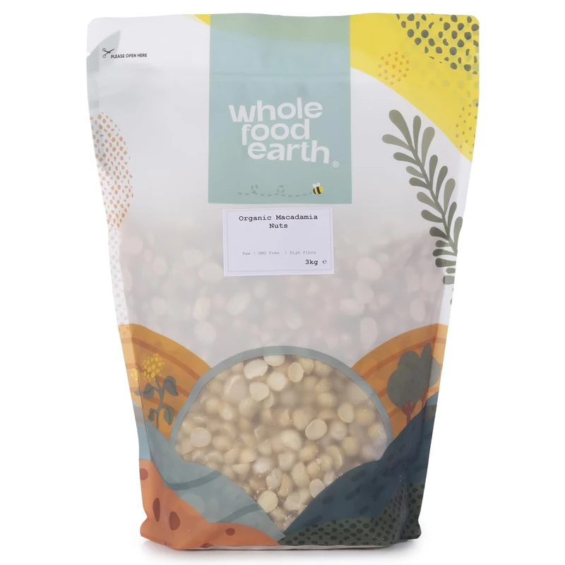 Wholefood Earth Organic Macadamia Nuts 3 kg Raw | GMO Free | Vegan | High Fibre | Certified Organic