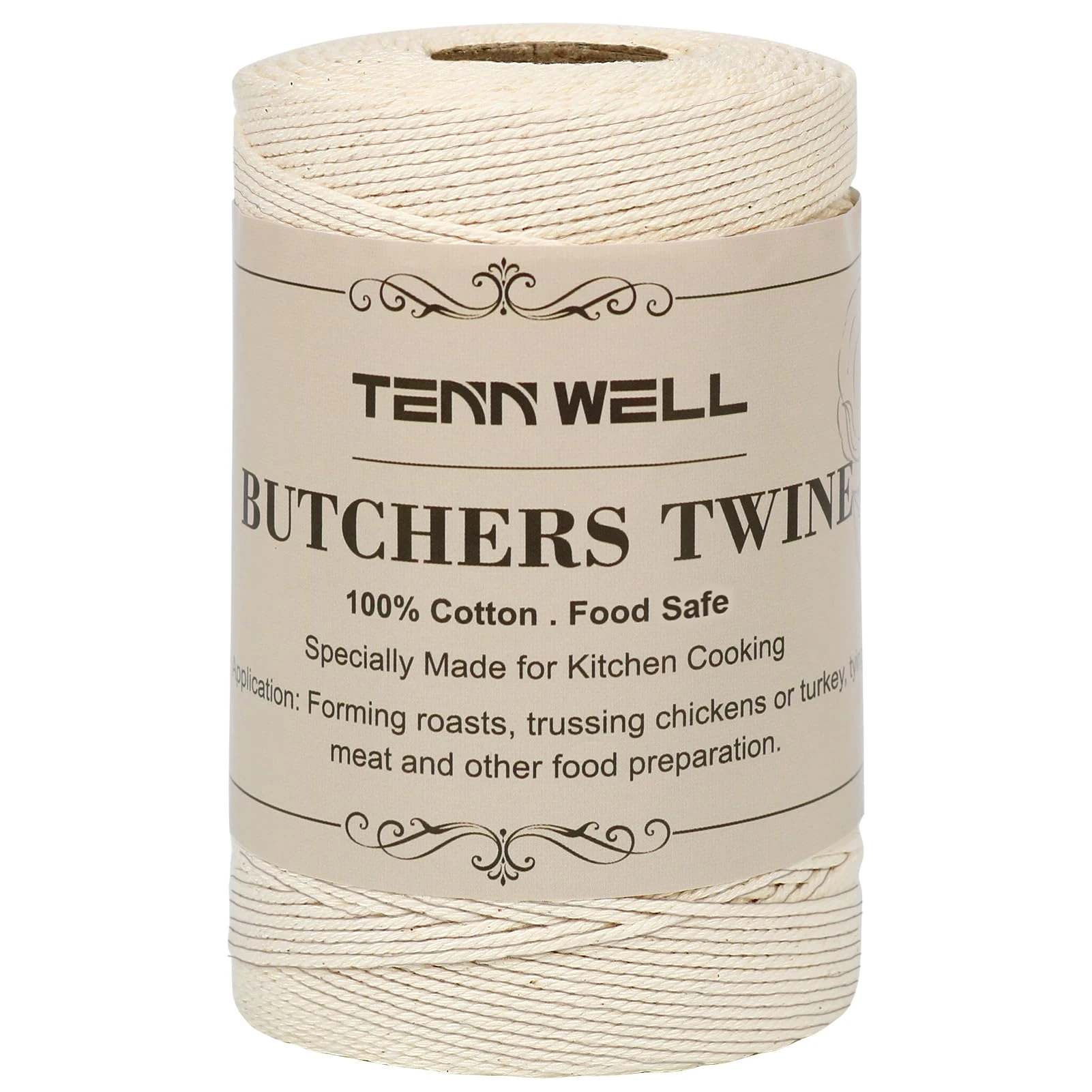 Tenn Well Butchers String, 656 Feet Strong Cotton Kitchen Twine Food Safe Oven Cooking String for Meat Trussing Tying, Chicken Roasting and Sausage Making (Beige)